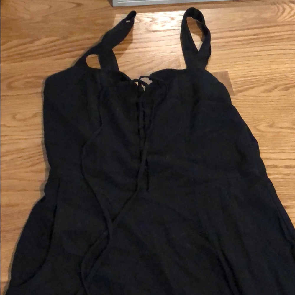 Flynn skye black crepe lace up jump suit wide leg